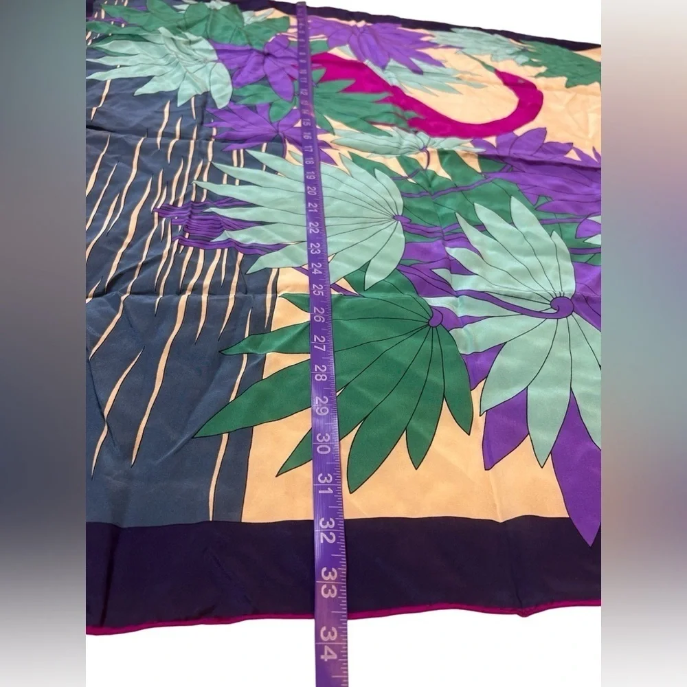 Vintage Grès Paris 100% Silk Scarf Tropical Bird Jungle Print Square